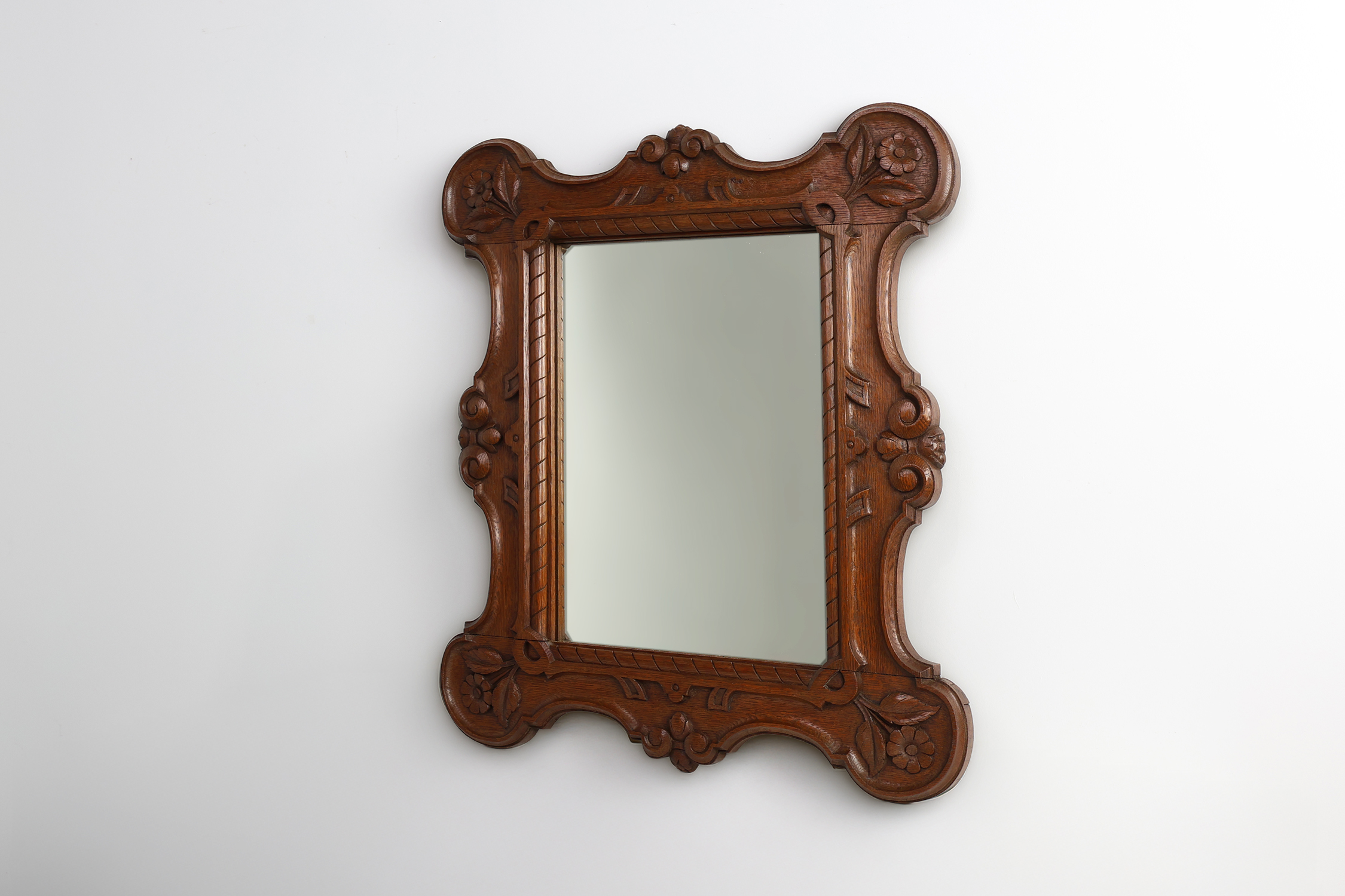 Baroque solid oak carved Wall Mirror, Belgium ca 1900thumbnail